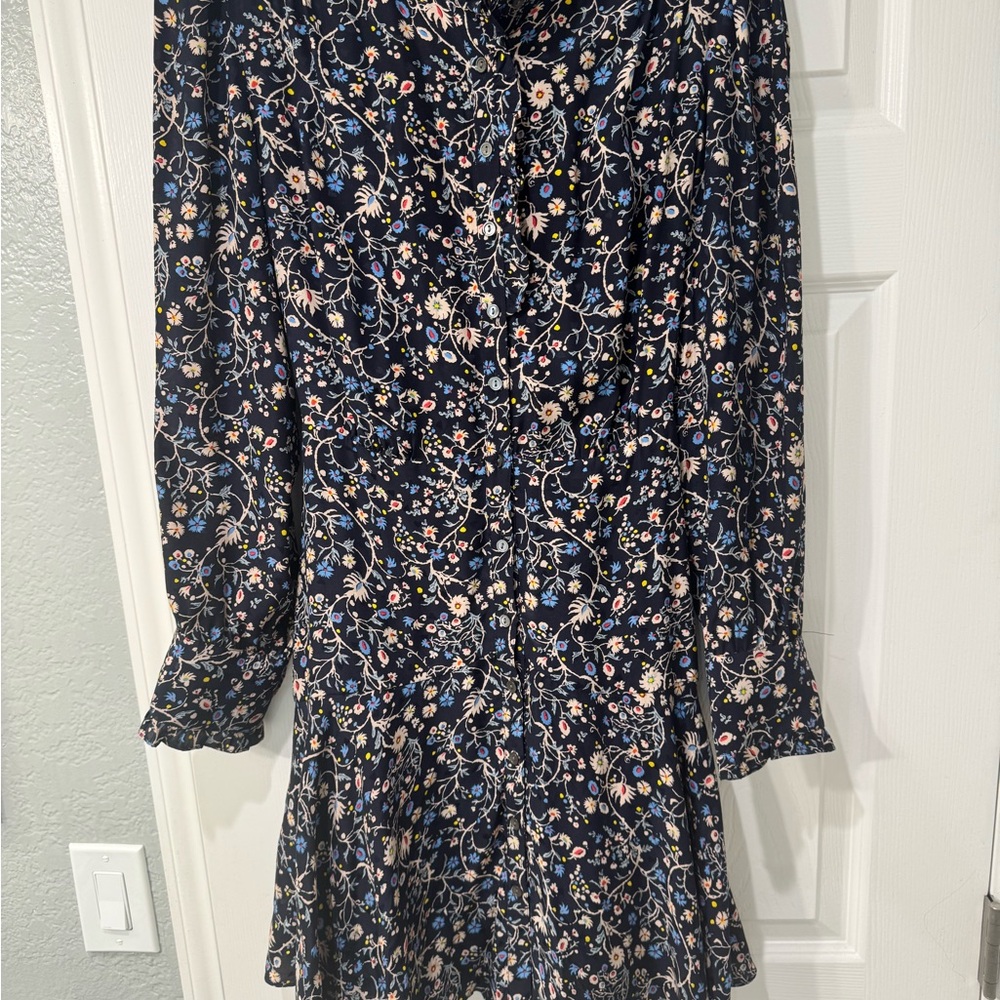 Rebecca Taylor silk Navy Floral Long Sleeve Dress